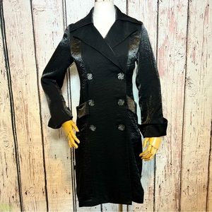 Anthropologie Tulle Black Shimmer Fitted Trench Coat Jacket Size Small EUC